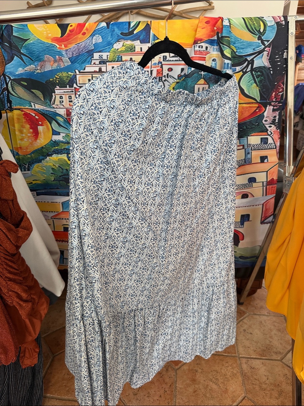 Blue & White Printed Maxi Skirt -